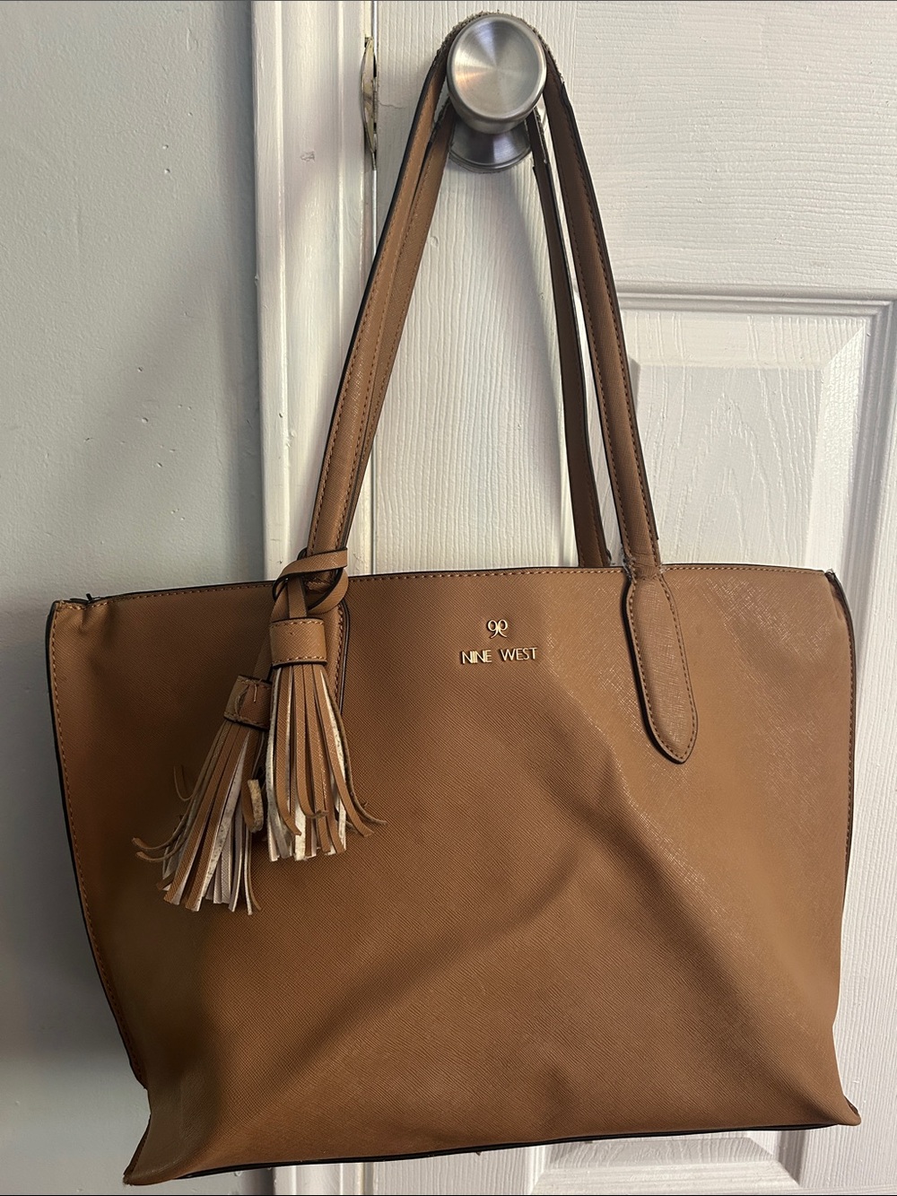Nine West Taupe Leather Laptop Tote - Tan